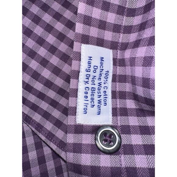 Mens David Donahue Purple Gingham Plaid Check Spread Collar Long Sleeve Shirt L - Picture 4 of 8